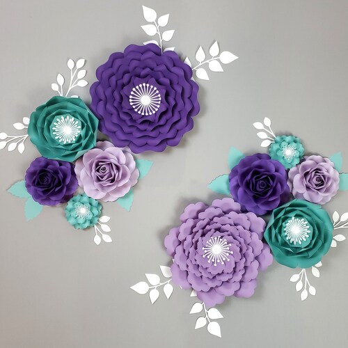 Purple and Teal Paper Flowers Wall Decor Nursery Wall Decor Etsy