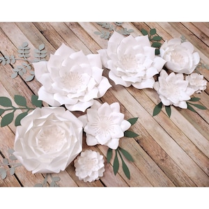 White Paper Flowers Wall Decor for Nursery and Home Wall Decor, White and Cream Nursery