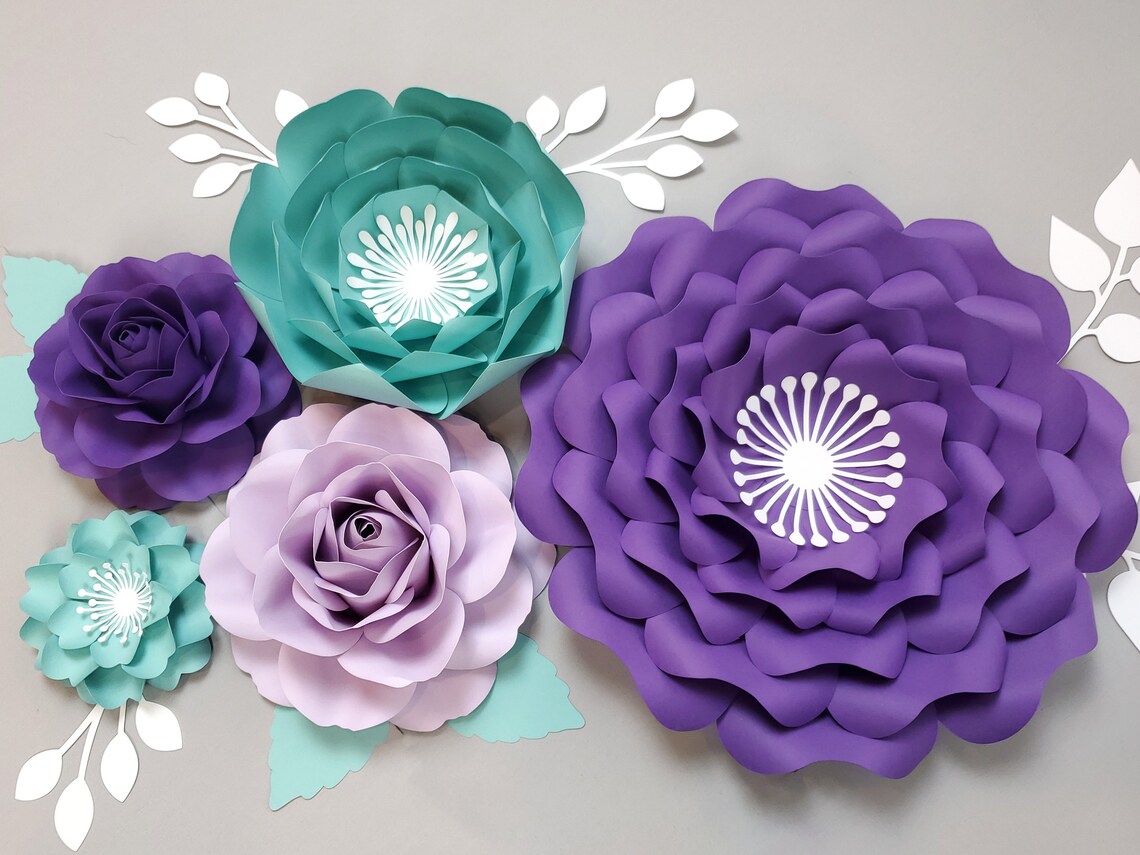 Purple and Teal Paper Flowers Wall Decor Nursery Wall Decor Etsy