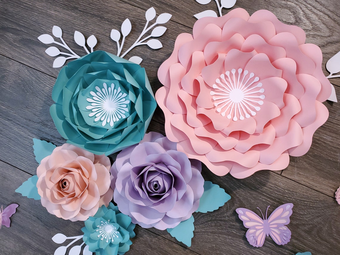 Paper Flowers in Pink Purple and Teal for Nursery Wall Decor - Etsy