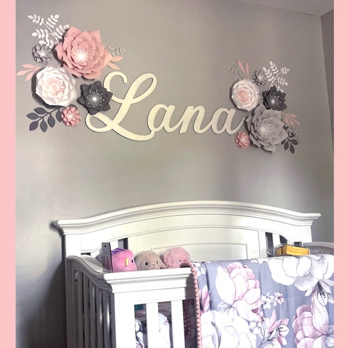 Paper Flowers Nursery Wall Decor in Pink Gray and White Etsy