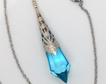 OOAK jewelry Stained Glass jewelry Long rosary chain Romantic necklace Vintage jewelry Soldered crystal prism pendant