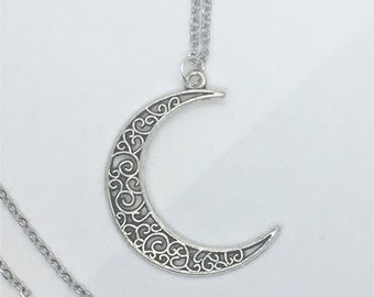 Månhalsband Himmelsmycken Silver Filigran Halsmåne Hänge Halsband