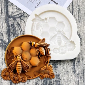 Molde de silicona para manualidades de azúcar con forma de panal de abeja y margarita, resina MOL227