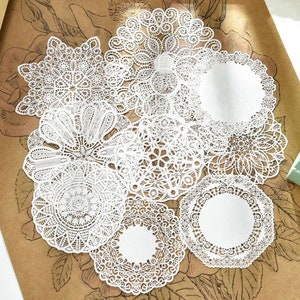 14 Coffee Stained Square Lace Paper Doilies, Variety Of Sizes & Patterns