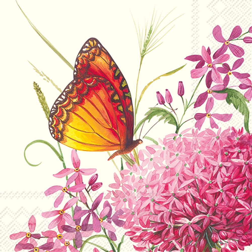Monarch Butterfly and Pink Flowers Cocktail Napkins