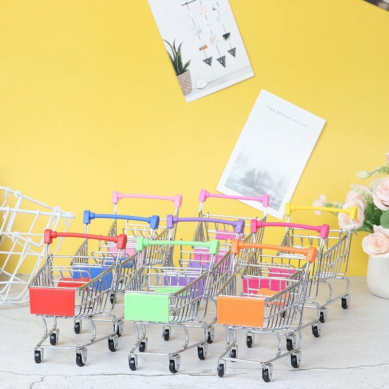 Taotenish Mini Shopping Cart Miniature Supermarket Handcart Shopping Utility Cart Storage Toy for Kids - Yellow