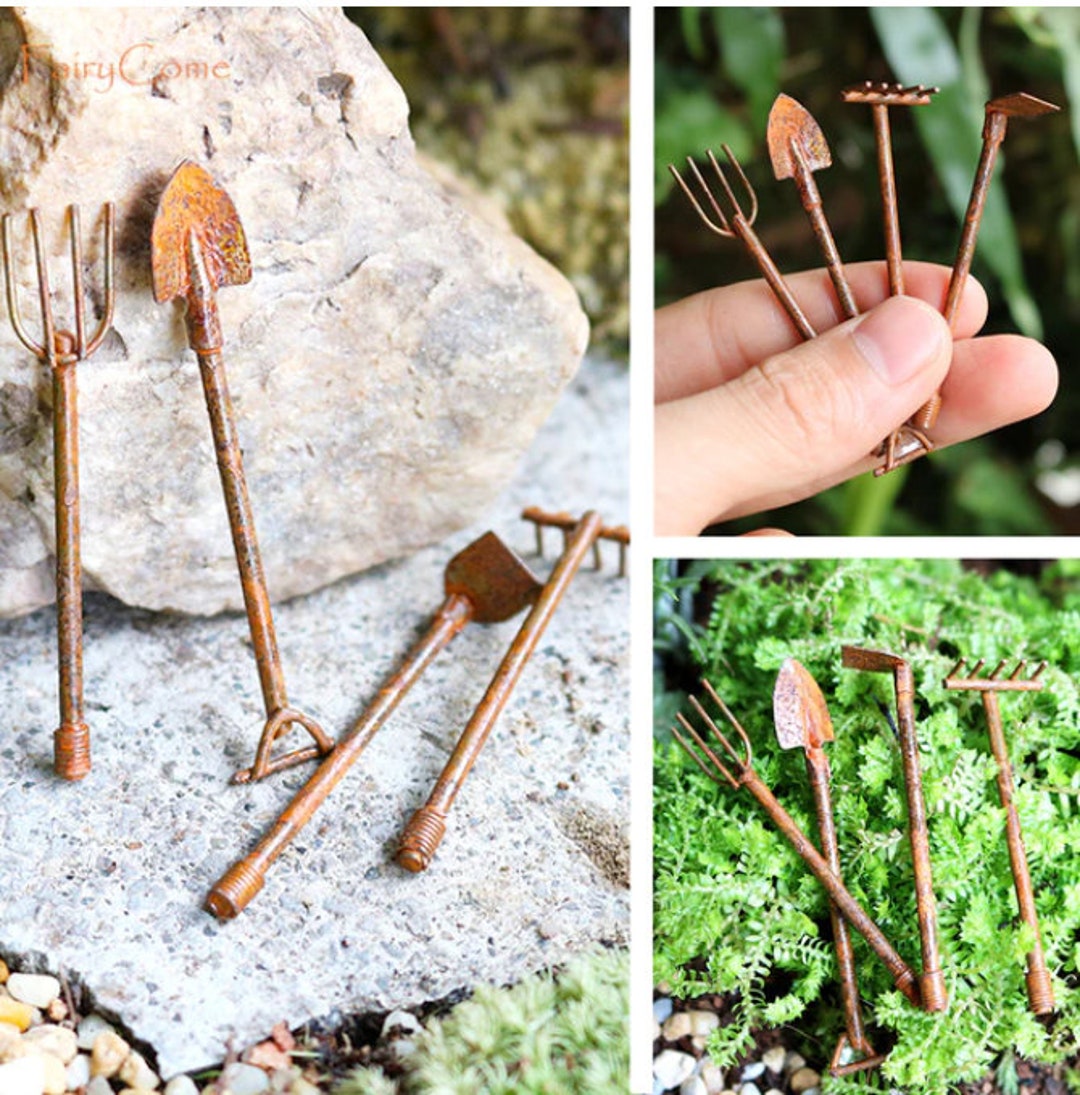 Dnd Mini Rake Miniature Fairy Rusty Garden Tools Mini Gardening Shovel Rake - Etsy