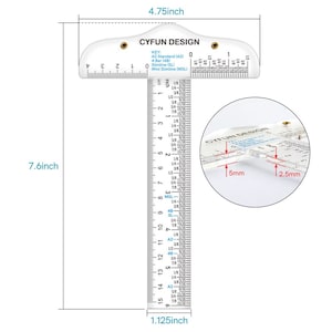 Régua T-Square de acrílico transparente de 6" para fácil referência durante o artesanato