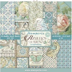 Stamperia Double-Sided Paper Pad 12"X12" 10/Pkg-Azulejos