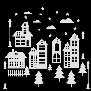 Huizen straatbeeld kerststad gebouwen bomen lantaarnpalen stansset MD808