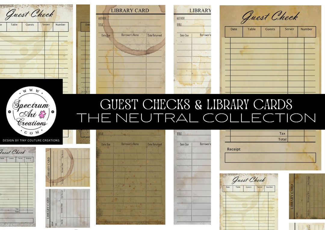 Library Checks Guest Checks and Library Cards Digital Downloads 8 Styles of Each - Etsy