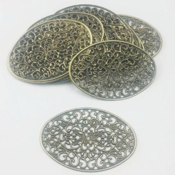 Metal Filigree Oval - Bronze or Silver 5pc