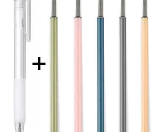 May include: A set of six utility knives, including one clear plastic knife with a replaceable blade and five colored refill blades. The refill blades are green, pink, blue, gray, and orange.