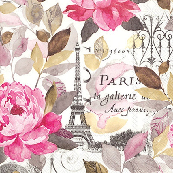 Serviettes de table Tour Eiffel avec fleurs roses