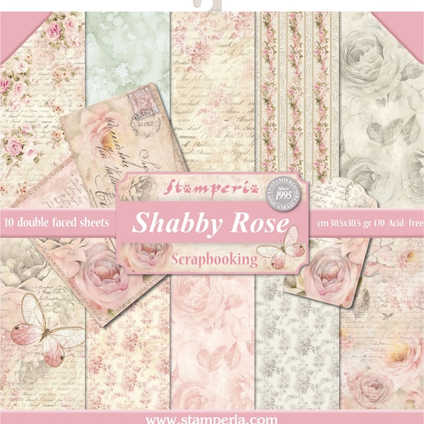 Stamperia Shabby Rose Double-Sided Paper Pad 12"X12" 10/Pkg-, 10 Designs/1 Each