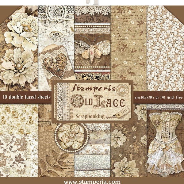 Stamperia Bloc de papier double face 30,5 x 30,5 cm 10/Pkg-Old Lace, 10 motifs/1 chacun