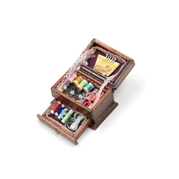 Vintage Sewing Needlework Needle Kit Box Dollhouse Miniature Décor
