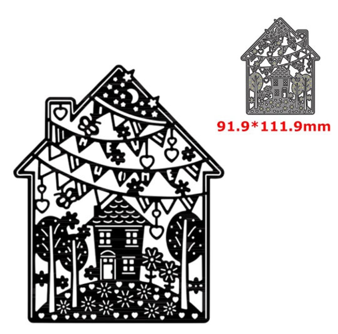 House on the Hill Decorated Trees Flowers Banners MD796 - Etsy
