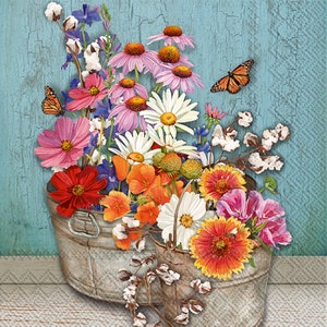 Flowers and Monarch Butterfly Cocktail Napkin