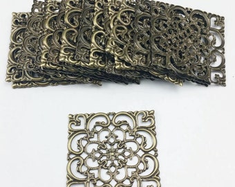 4pc antique bronze 64mm filigree iron pendants/wraps-5408 4pc antique bronze 64mm filigree iron pendants/wraps-5408