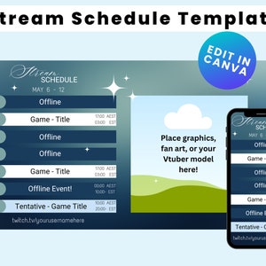 Simple Blue Green Starry Stream Schedule Template for Canva