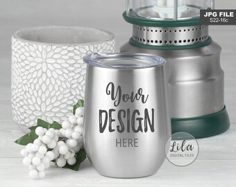 Download Stainless Steel Wine Tumbler MOCKUP / JPG photo of a 12oz wine glass / Steel bev tumbler mockup ...