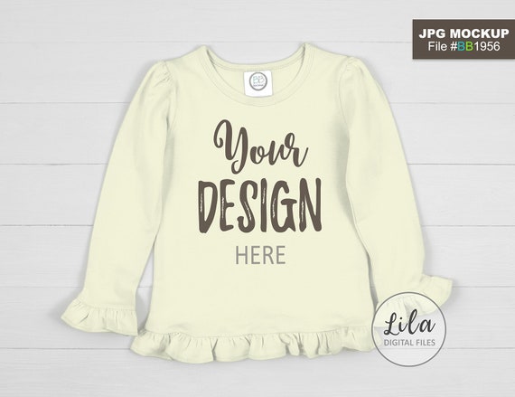 Mockup Photo Of Blank Ivory Kids Ruffle Long Sleeve