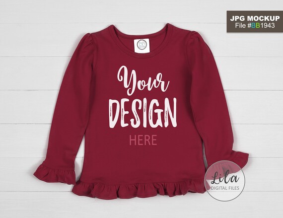 Mockup Photo Of Blank Crimson Kids Ruffle Long Sleeve Mockup Photo Of Blank Crimson Kids Ruffle Long Sleeve