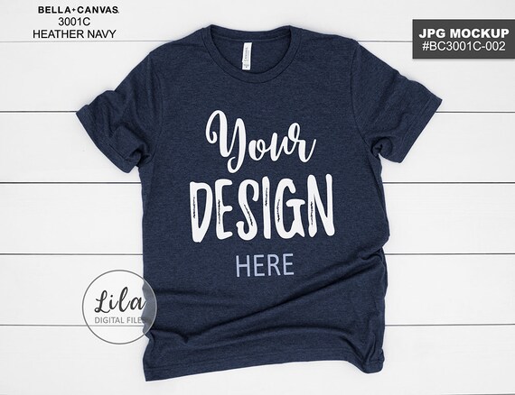 Bella Canvas 3001c Heather Navy T-Shirt Mockup