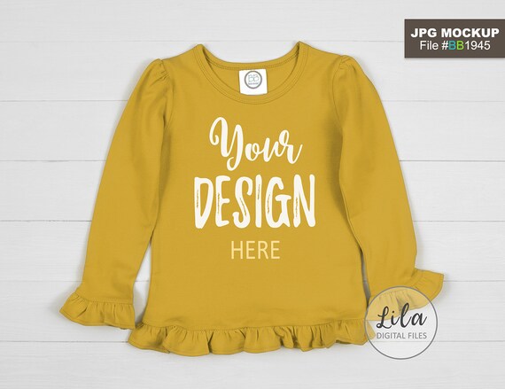 Download Mockup Photo Of Blank Mustard Yellow Kids Ruffle Long Best Free Amazing Psd Mockups PSD Mockup Templates