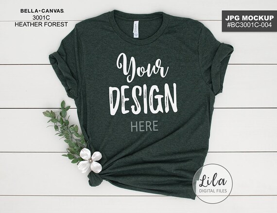 Bella Canvas 3001c Heather Forest T-Shirt Mockup Bella Canvas 3001c Heather Forest T-Shirt Mockup