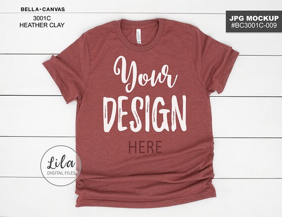 Bella Canvas 3001c Heather Clay T-Shirt Mockup