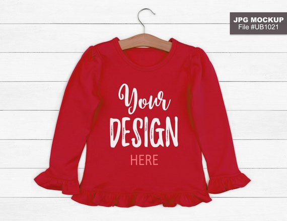 Photo Mockup Red Kids Blank Ruffle Long Sleeve