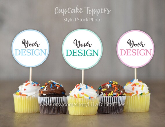 Download Stock Photo Cupcake Toppers Mockup Set Of 6 Psd Files Free Psd Mockups Templates