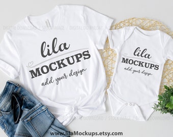 STOCK PHOTO - JPG file / Mommy and me tshirt Mockup photo / mommy and baby bodysuit mock up / mum and baby tshirt mock-up / family