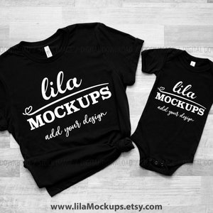 STOCK PHOTO - JPG / Mommy and Me tshirt Mockup Photo / mom and baby black shirt mock up / family tshirt mock-up / digital download / flatlay