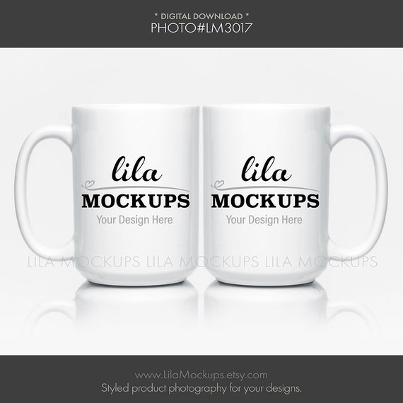 Mockup Photo Of Two 2 White 15 Oz Coffee Cups 2 Coffee Etsy