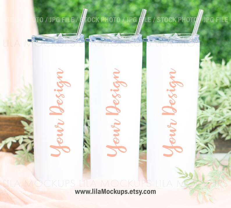 Download STOCK PHOTO three white 20 oz skinny tumblers mockup PHOTO / | Etsy