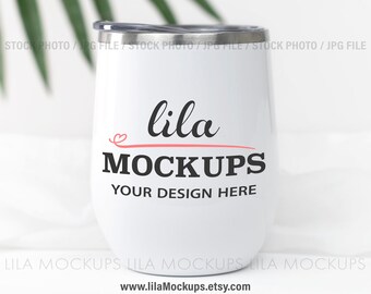 STOCK PHOTO White Wine Tumbler MOCKUP photo / 12oz wine tumbler photo / bev tumbler mock up photo / tumbler mock-up / digital download jpg
