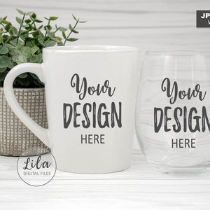 Wine Glass and a coffee mug MOCKUP PHOTO / photo of a wine glass and a coffee cup mock-up / JPG File / before after mockup / Stock Photo