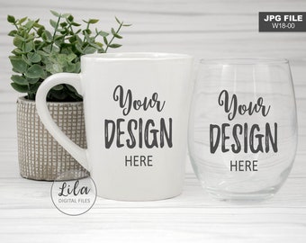 Wine Glass and a coffee mug MOCKUP PHOTO / photo of a wine glass and a coffee cup mock-up / JPG File / before after mockup / Stock Photo