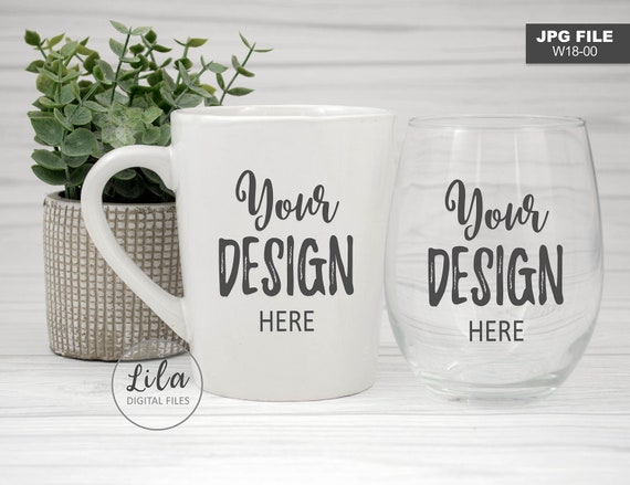 Download Wine Glass And A Coffee Mug Mockup Photo Photo Of A Wine Etsy