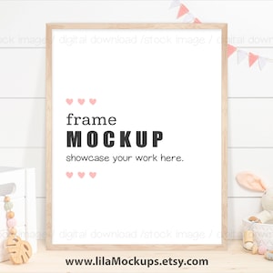Wood Frame Mockup - PNG & JPG file / 4:5 frame ratio - 8x10 or 16x20 / baby girl Frame Mock up, girl&#39;s room, digital download
