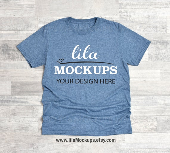 Download Gildan 64000 G640 Soft Style Heather Indigo Tshirt Mockup Etsy