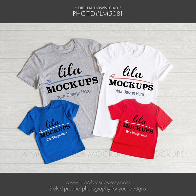 Download Family T Shirts Mockup Photo Four T Shirts Mockup Photo Etsy PSD Mockup Templates