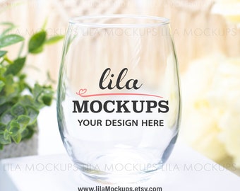 STOCK PHOTO of Stemless Wine Glass - white background / staged photo of wine glass / wine glass mock-up photo / stock photo JPG file