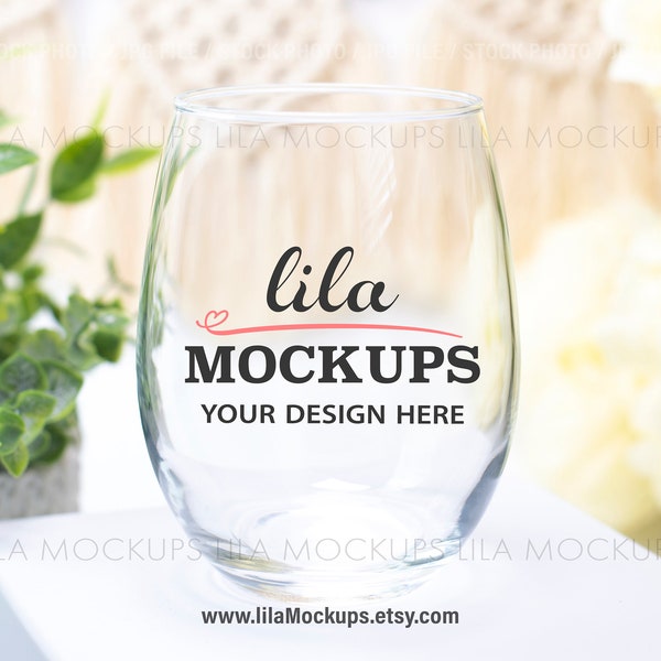 STOCK PHOTO of Stemless Wine Glass - white background / staged photo of wine glass / wine glass mock-up photo / stock photo JPG file