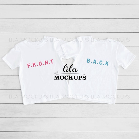 camiseta blanca para niños pequeños MOCKUP foto frontal y posterior  camisa de manga corta maqueta camiseta para niños pequeños MOCKUP delante  y
