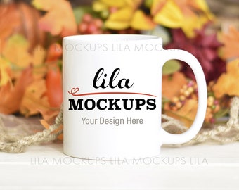 coffee mug mockup PHOTO - white 11oz coffee cup mock-up / Fall Autumn mockup photo / blank coffee mug mockup photo, cup photo